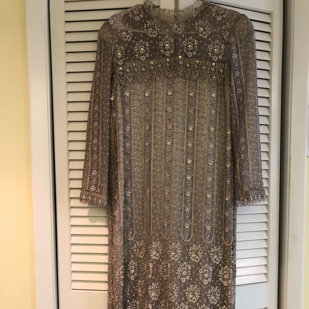 Vintage Grey & Gold Lace and Sequined Dress